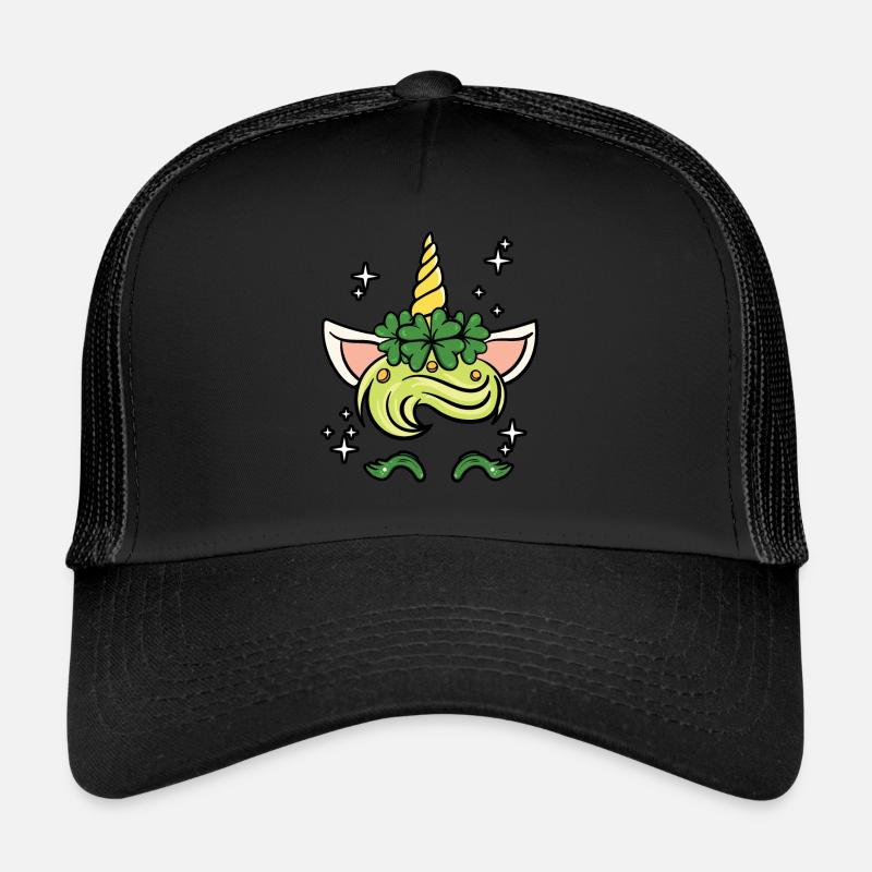 Licorne avec trèfle - Casquette trucker  - noir/noir