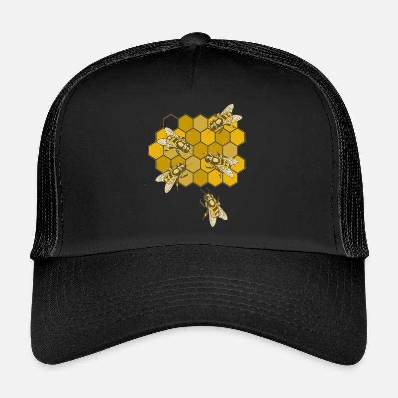Bienen auf Wabe - Trucker Cap - Schwarz/Schwarz