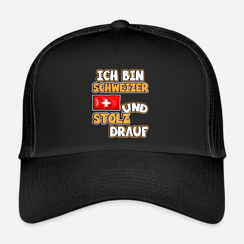 Schweiz Flagge. Ich bin Schweizer und stolz drauf. - Trucker Cap - Schwarz/Schwarz