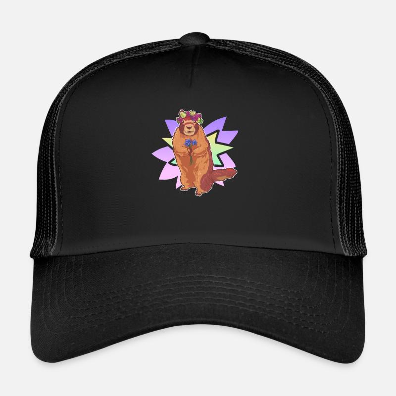 Enzian Murmeltier Blumen Kranz Alm Alpen Geschenk - Trucker Cap - Schwarz/Schwarz