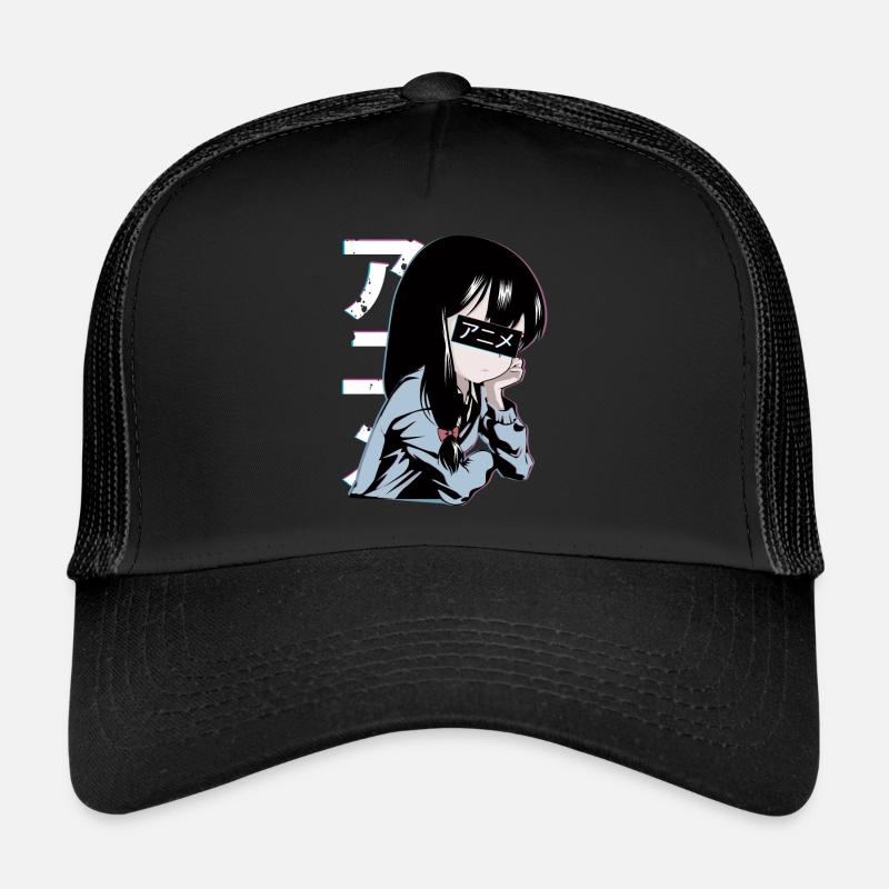 Anime Mädchen - Trucker Cap - Schwarz/Schwarz