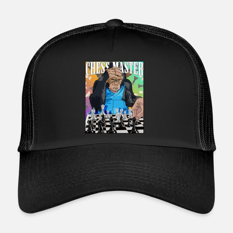 Schachmeister Schimpanse Schach Geschenk - Trucker Cap - Schwarz/Schwarz