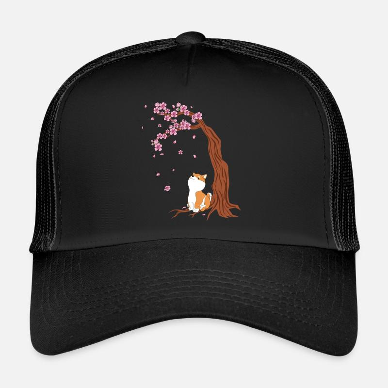 Kirschblüten Shiba Inu - Trucker Cap - Schwarz/Schwarz