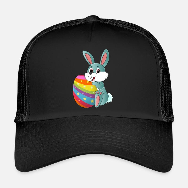 Knuffeliger süßer Osterhase mit buntem Osterei - Trucker Cap - Schwarz/Schwarz