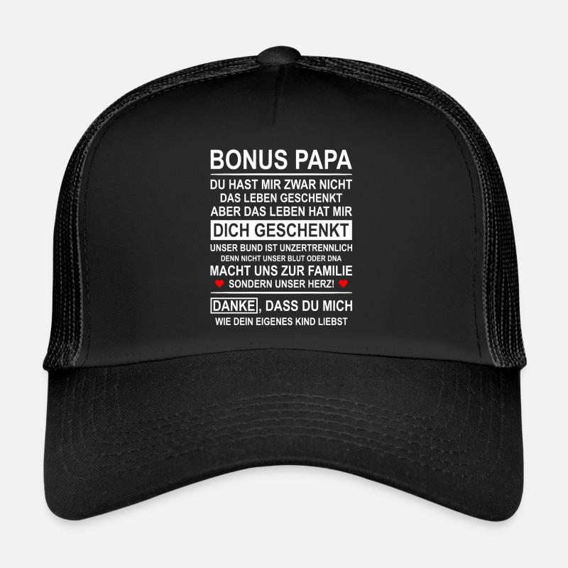 Bonus Papa vom Stiefkind geschenkt - Trucker Cap - Schwarz/Schwarz