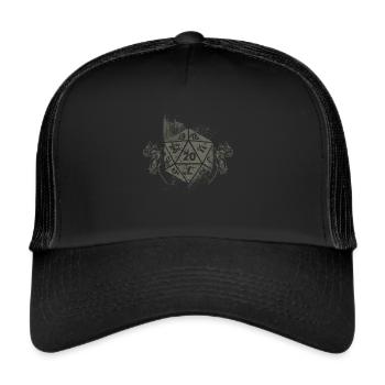Drachen Vintage D20 Würfel Tabletop Rollenspiel - Trucker Cap - Schwarz/Schwarz - Vorne