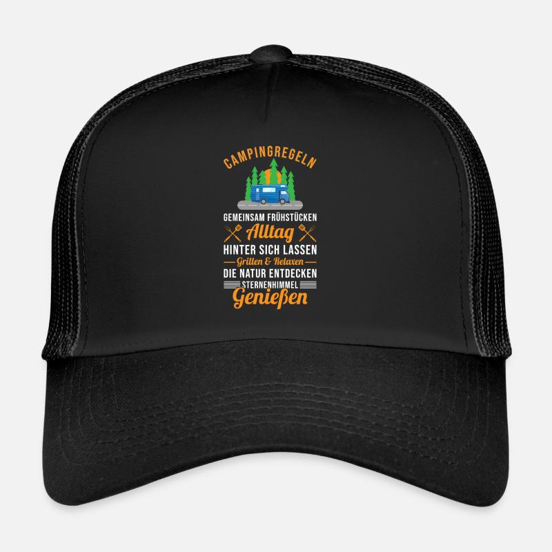 Lustig Wohnwagen Camper Regeln Spruch Geschenk - Trucker Cap - Schwarz/Schwarz