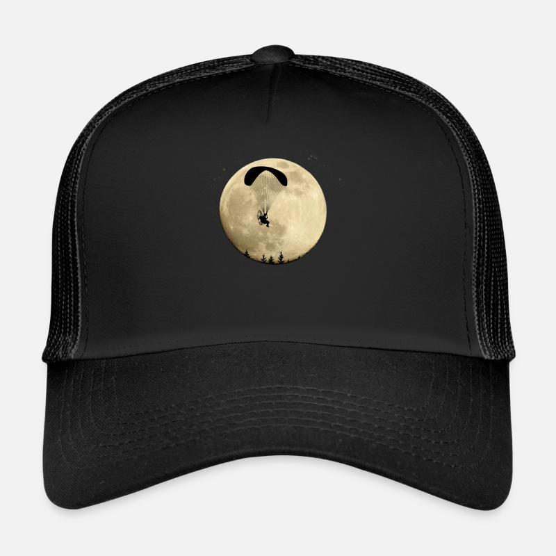 Paramoteur volant dans les étoiles de vol de nuit de pleine lune - Casquette trucker  - noir/noir