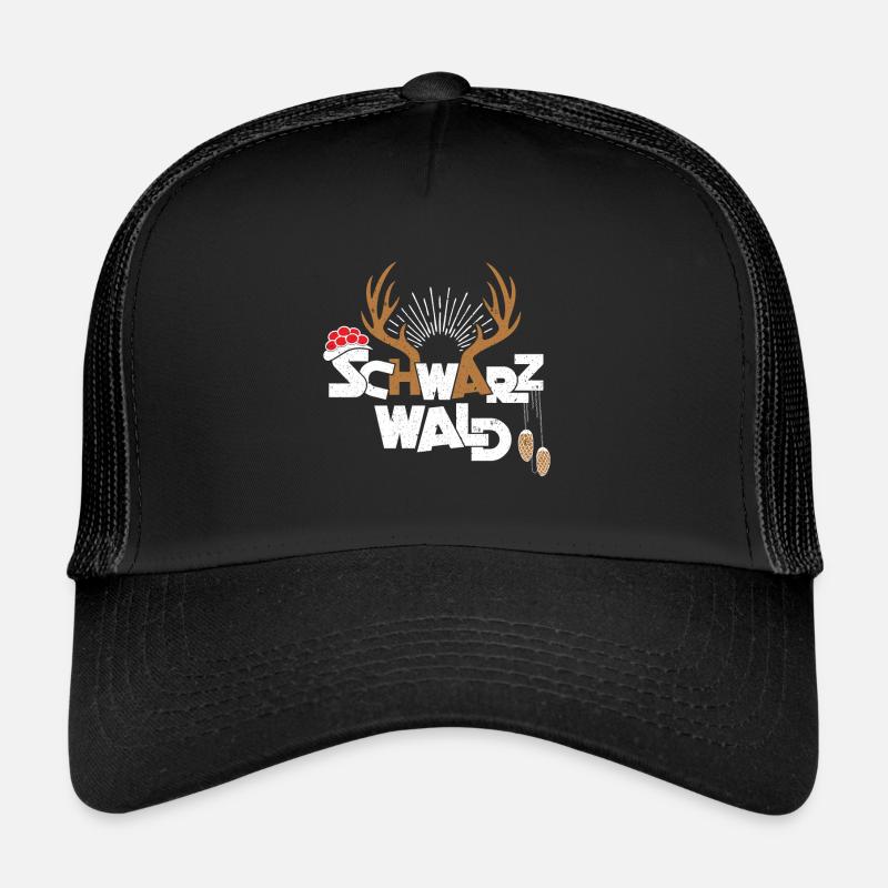Schwarzwald Bollenhut Hirschgeweih Kuckucksuhr - Trucker Cap - Schwarz/Schwarz
