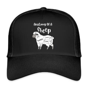 Anatomy of a Sheep Cute Yarn Wool Sheep Knitting - Trucker Cap - black/black - Front