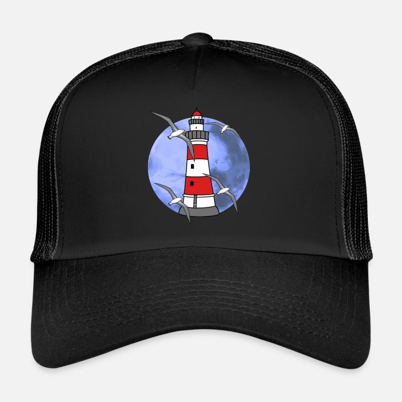 Norddeutschland Leuchtturm Nautik Maritim Möwe - Trucker Cap - Schwarz/Schwarz