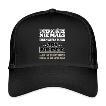 Alter Mann aus Bielefeld Bielefelder - Trucker Cap - Schwarz/Schwarz - Vorne