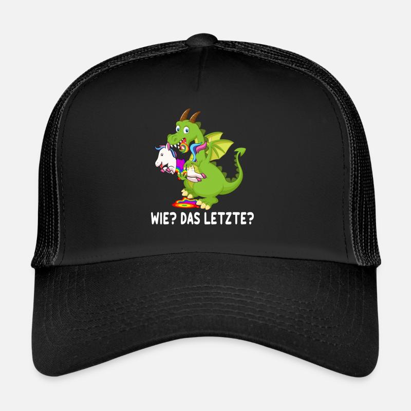 Wie das letzte? | Einhorn von Drache gefressen - Trucker Cap - Schwarz/Schwarz