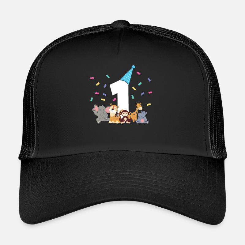 1. Baby Geburtstag - Trucker Cap - Schwarz/Schwarz