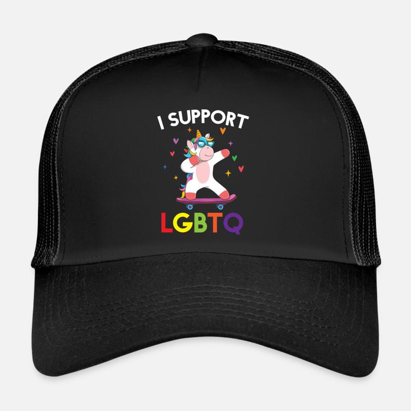 I Support LGBTQ Einhorn - Trucker Cap - Schwarz/Schwarz