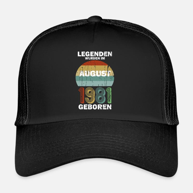 40. Geburtstag August Jahrgang 1981 Geschenkidee - Trucker Cap - Schwarz/Schwarz
