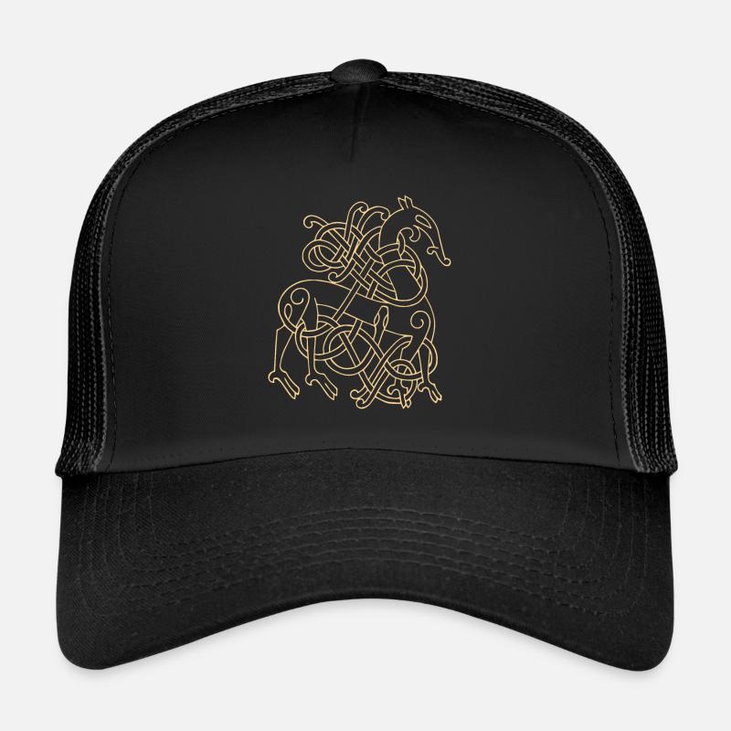 Keltischer Knoten Nordischer Drache mit Schlange - Trucker Cap - Schwarz/Schwarz