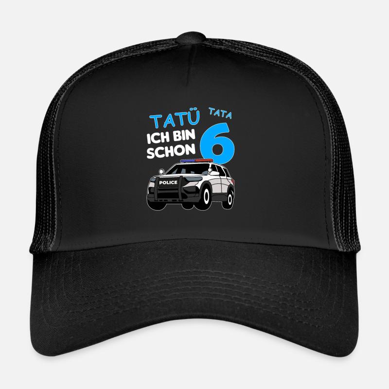 Ich bin schon 6 | 6. Geburtstag Polizei Jungen - Trucker Cap - Schwarz/Schwarz