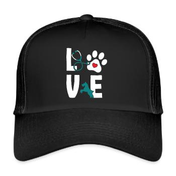 Love Tierarzt Tierärztin Veterinär - Trucker Cap - Schwarz/Schwarz - Vorne