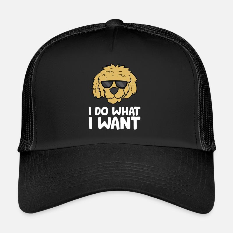 Lustiger Doodle-Hundehalter Ich mache, was ich - Trucker Cap - Schwarz/Schwarz