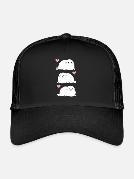 Cute Seals Baby Seals Love Seals - Trucker Cap - black/black - Front