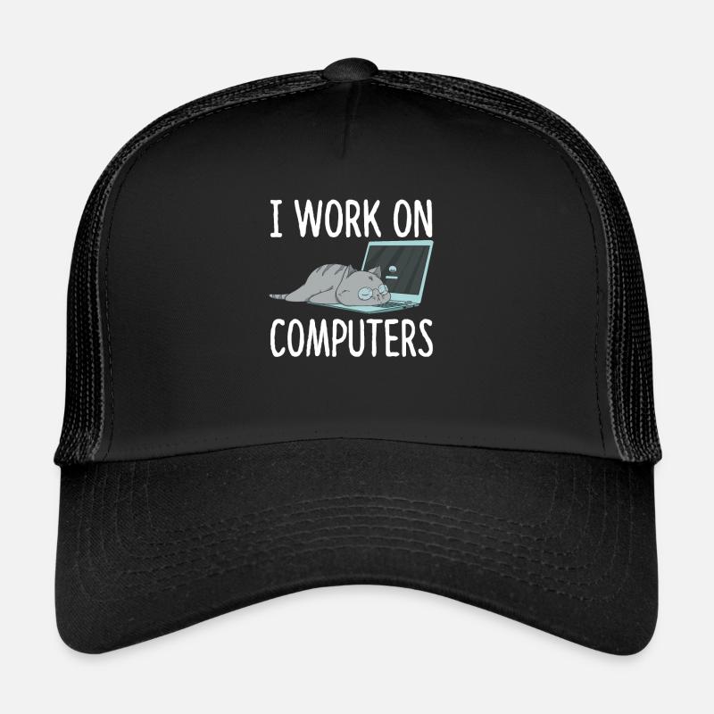 Je travaille sur des ordinateurs Chat Informatique Chaton Casquette trucker 