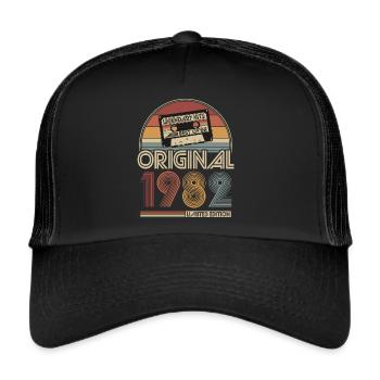 1982 Vintage Jahrgang Geburtstag Retro Geschenk - Trucker Cap - Schwarz/Schwarz - Vorne