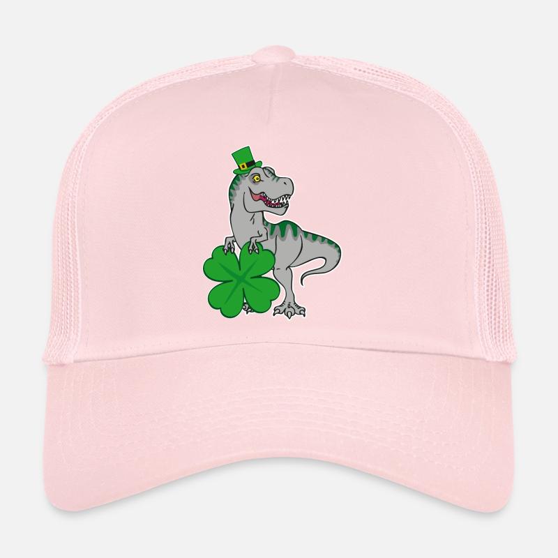 T-Rex de la Saint-Patrick avec feuille de trèfle et chapeau Casquette trucker 