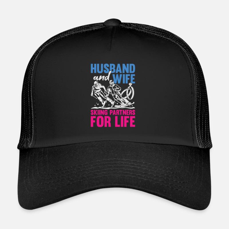 Ski Skifahrer Ehe Ehepaar Mann Frau Geschenk - Trucker Cap - Schwarz/Schwarz