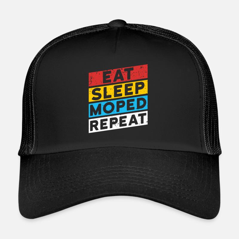 MOPED Mofa DDR Motorrad | EAT SLEEP MOPED REPEAT - Trucker Cap - Schwarz/Schwarz