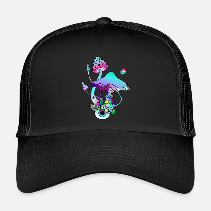 Champignons magiques Goa Psy Trance Champignons Yeux Art Casquette trucker 