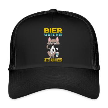 Bier Wäre Mir ich jetzt auch lieber Humor Katzen - Trucker Cap - Schwarz/Schwarz - Vorne