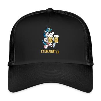 Es Eskaliert Eh Party Einhorn Bier Feiern Saufen - Trucker Cap - Schwarz/Schwarz - Vorne