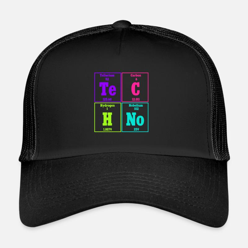 Techno Musik Rave Techno Periodensystem - Trucker Cap - Schwarz/Schwarz