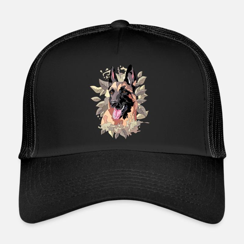 Malinois in Blättern - Trucker Cap - Schwarz/Schwarz