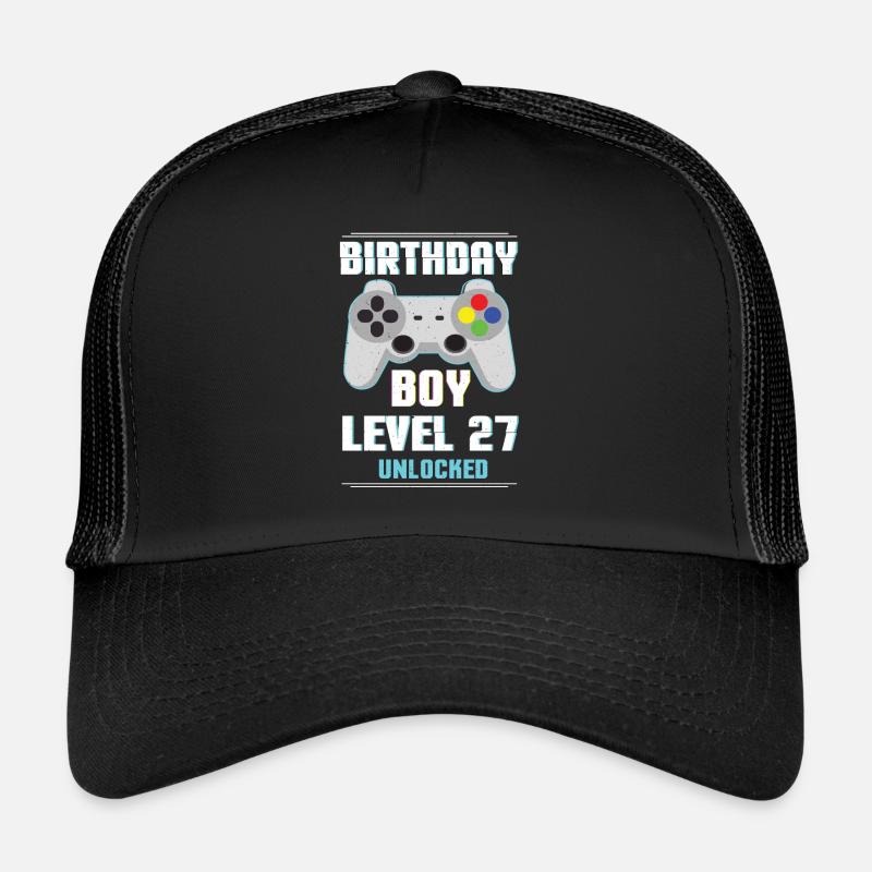 Gamer Boy Video Game Lover Age 27 Level Unlocked Trucker Cap
