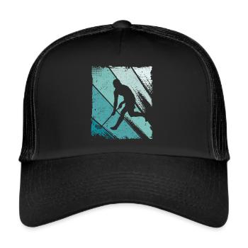 Floorball Spieler Floorballspieler Unihockey - Trucker Cap - Schwarz/Schwarz - Vorne