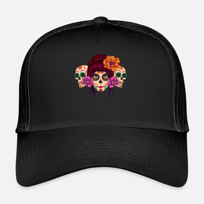 Skeleton Sugar Bone Muertos Day Of Dead Halloween Trucker Cap