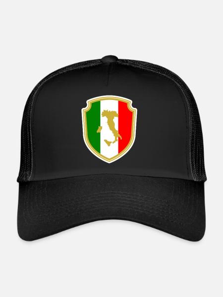 Italien Fahne Trikot Fußball Flagge Fussball Sport - Trucker Cap - Schwarz/Schwarz - Vorne