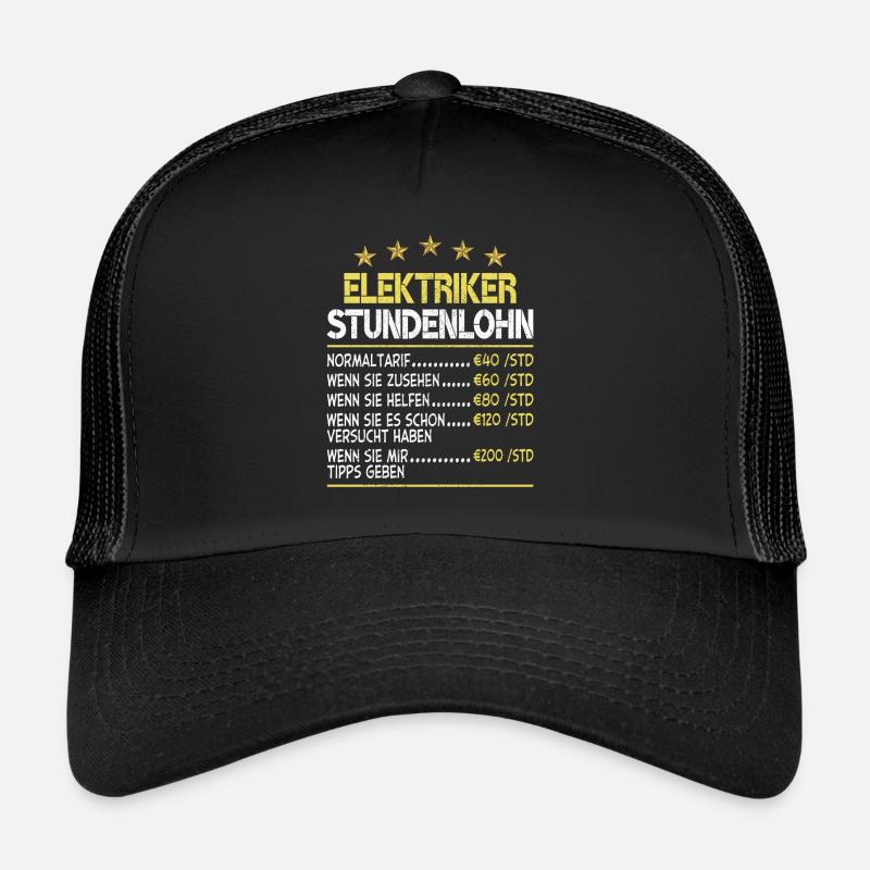 Elektriker Stundenlohn - Trucker Cap - Schwarz/Schwarz