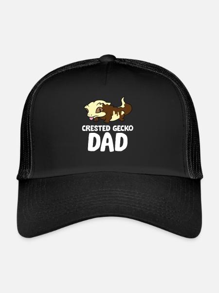 Crested Gecko Dad Lizard Reptile Father Crested - Trucker Cap - black/black - Front