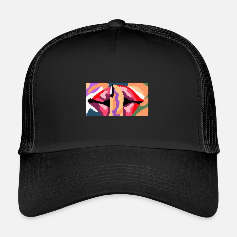 Mouth Red Lips Silence Prompt Pixel Image Trucker Cap