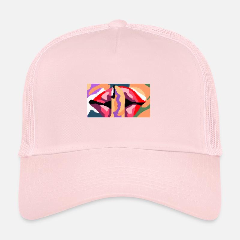 Mouth Red Lips Silence Prompt Pixel Image Trucker Cap