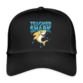 Lehrer Hai - Schule Schüler Unterricht Einschulung - Trucker Cap - Schwarz/Schwarz - Vorne
