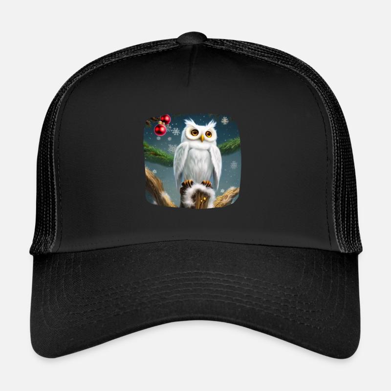 Weihnachtsmotiv Schneeeule - Trucker Cap - Schwarz/Schwarz
