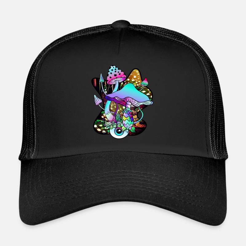 Champignons magiques Champignons Champignons Yeux GOA Paysage Casquette trucker 