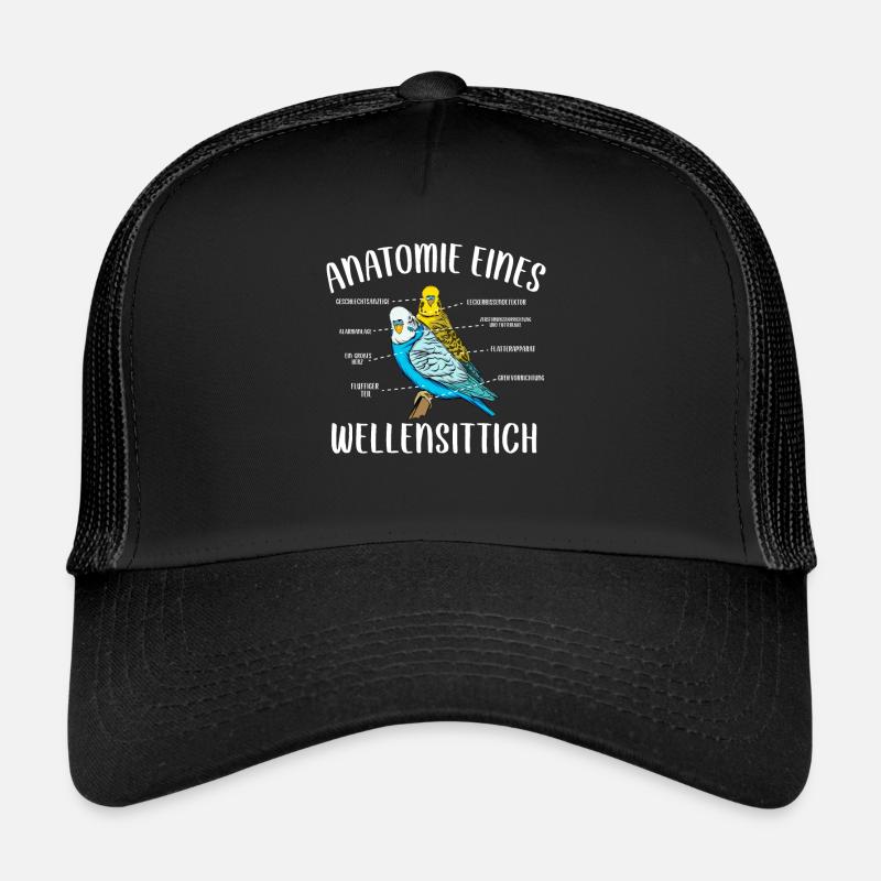 Wellensittich Vogel - Trucker Cap - Schwarz/Schwarz