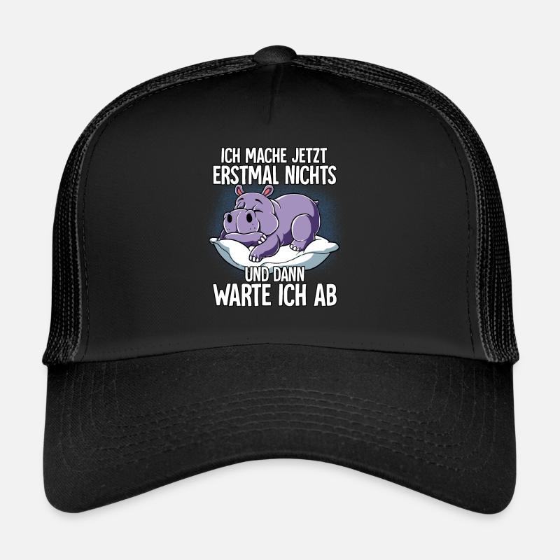 Langschläfer Nilpferd Müde Schlaf - Trucker Cap - Schwarz/Schwarz