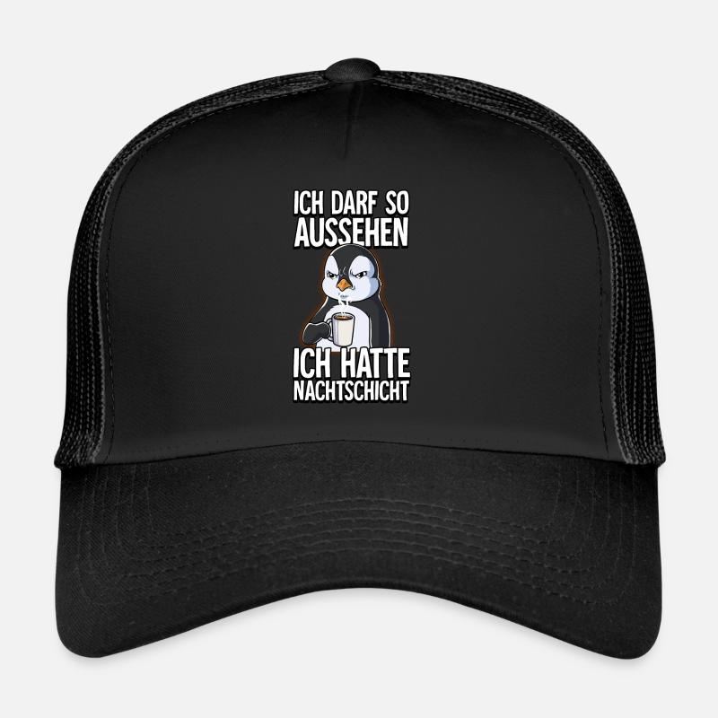 Ich Hatte Nachtschicht Kaffee Pinguin - Trucker Cap - Schwarz/Schwarz