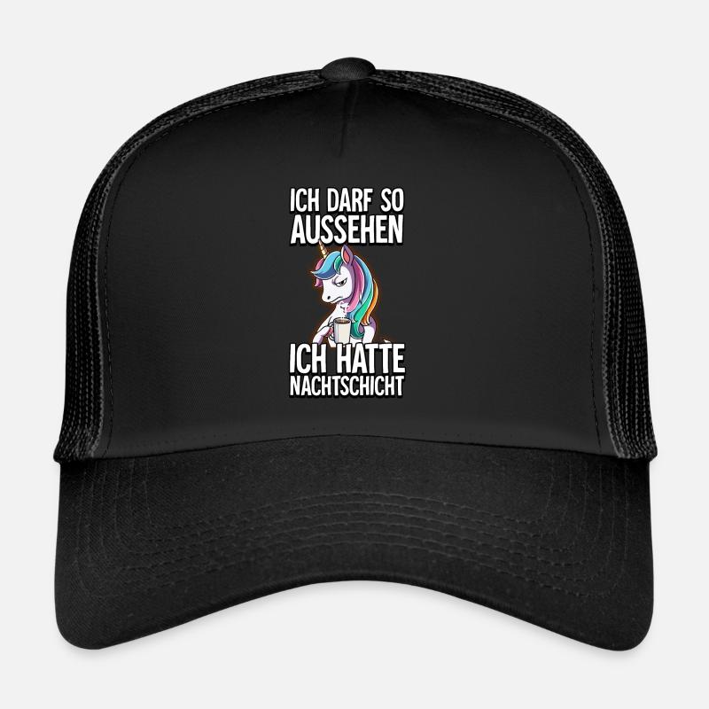 Ich Hatte Nachtschicht Kaffee Einhorn - Trucker Cap - Schwarz/Schwarz